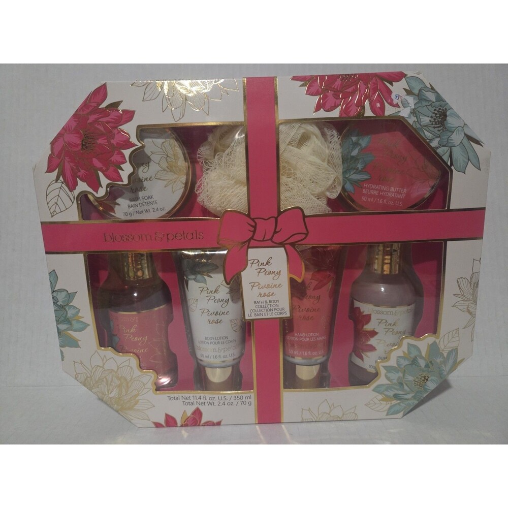 Blossom & Petals Pink Peony Pivoine Rose 6pc Bath & Body Collection Gift Set NWT